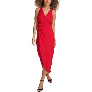 SIENA Womens Faux Wrap Midi Dress, Red, NWT